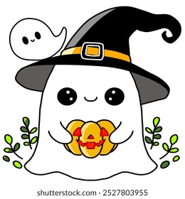 illustration of cute Ghost Halloween Pumpkin 