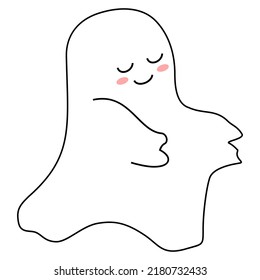 Illustration Cute Ghost Line Art Stock Vector (Royalty Free) 2180732433 ...