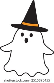 Ilustración de un fantasma lindo que lleva un sombrero puntiagudo