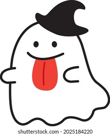 Illustration of a cute ghost wearing a witch hat (Halloween)