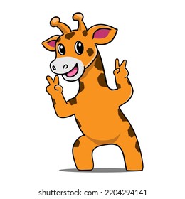Illustration of a cute giraffe with a funny pose in front of the camera