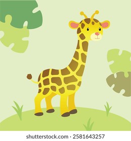 illustration of cute giraffe in the jungle