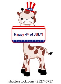 Illustration of a cute giraffe with a patriotic hat and notice on its mouth