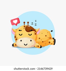 Illustration of cute giraffe sleeping peacefully