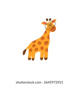 Illustration of a cute giraffe wearing glasses on a white background.