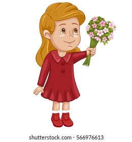 Illustration of a cute girl with a beautiful bouquet of flowers