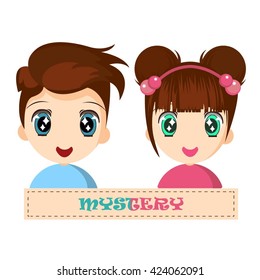 Illustration of a cute girl and boy's face showing emotion.