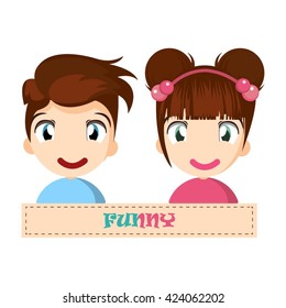 Illustration of a cute girl and boy's face showing emotion.