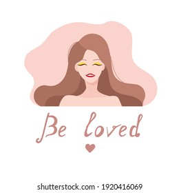 Illustration of a cute girl in brown tones in flat style for a postcard