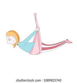 illustration of a cute girl doing aerial yoga. flying yoga