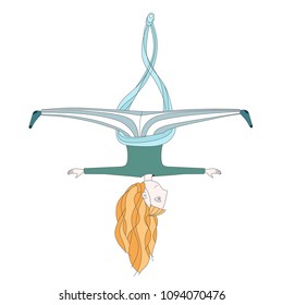 illustration of a cute girl doing aerial yoga. flying yoga kids