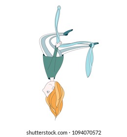 illustration of a cute girl doing aerial yoga. flying yoga kids