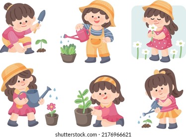 Illustration of cute girl doing gardening