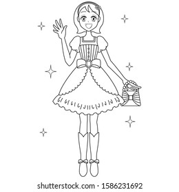 Illustration of a cute girl in a dress (Monochrome)