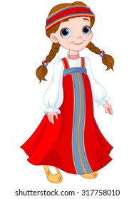 Illustration of cute girl dressed in Russian national dress