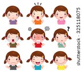 Illustration of cute girl  faces showing different emotions