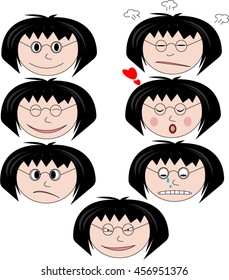 Illustration of cute girl faces showing different emotions