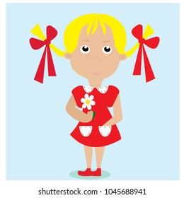Illustration with cute girl with flower