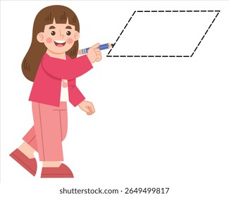 Illustration of cute girl learning geometric shapes