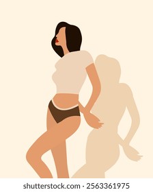 Illustration of a cute girl on a light pink background.