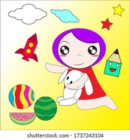 Illustration of cute girl playing ground