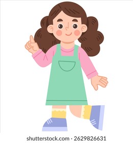 Ilustração de uma menina bonita apontando para cima