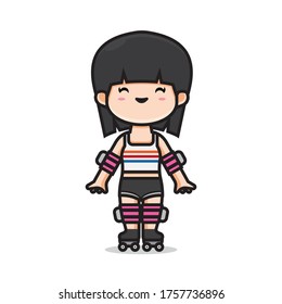 Illustration of cute girl riding roller skates vector The Concept of Isolated Technology. Flat Cartoon Style Suitable for Landing Web Pages, Banners, Flyers, Stickers, Cards