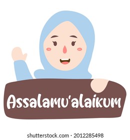 illustration 
cute girl say assalamualaikum