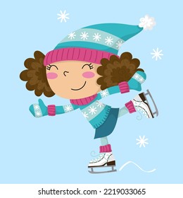 Illustration of a cute girl skating on ice