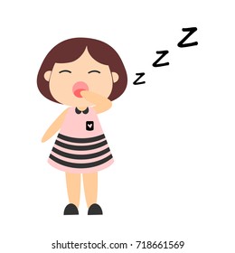 Illustration of cute girl sleepy, cute cartoon girl,vector 