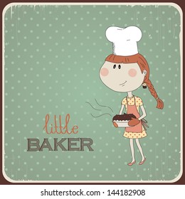 Illustration of a cute girl who cooked cake. eps 10