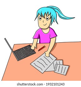 Illustration of cute girl work from home