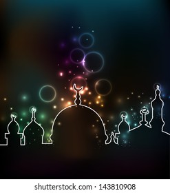 Illustration cute glowing background with mosque - vector