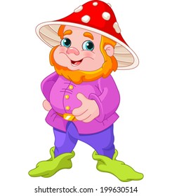 Illustration of cute Gnome with mushroom hat