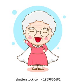 Illustration of cute grand mother or old woman character as superhero