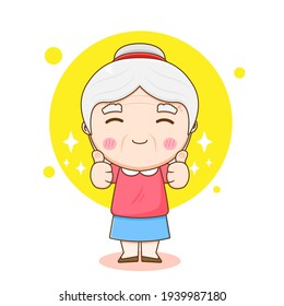 Illustration of cute grand mother or old woman character with thumbs up