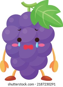 Illustration of cute grape character crying