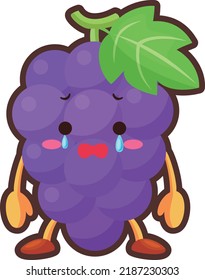 Illustration of cute grape character crying