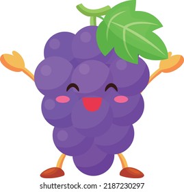 Illustration of a cute grape character rejoicing with both hands raised