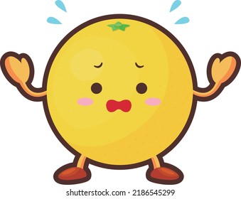 Illustration of a cute grapefruit character looking impatient