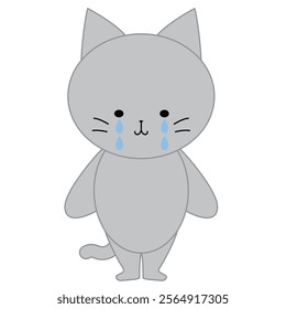 Illustration of a cute gray cat crying