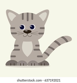 Illustration cute gray cat with stripes sitting and smiling.