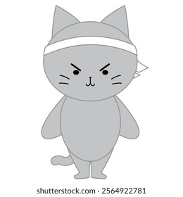 Illustration of a cute gray cat wearing a headband