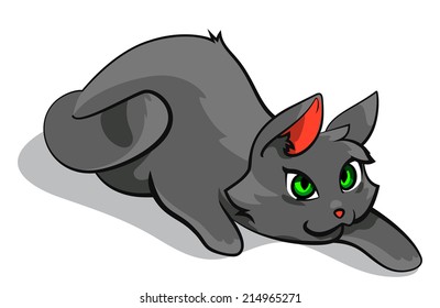 Illustration of a Cute Gray Kitten. Vector cartoon.