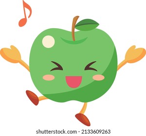 Illustration of a cute green apple character who is very pleased