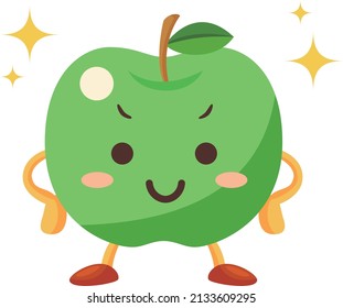 Illustration of a cute green apple character with a proud face
