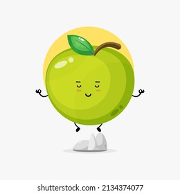 Illustration of cute green apple character meditating