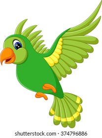 illustration of Cute green bird flying