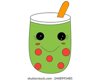 illustration of a cute and cute green boba doll