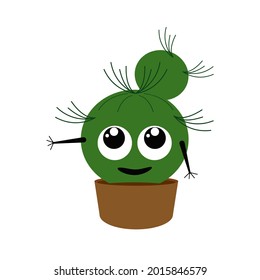 Illustration of a cute green cactus in the face. Isolated